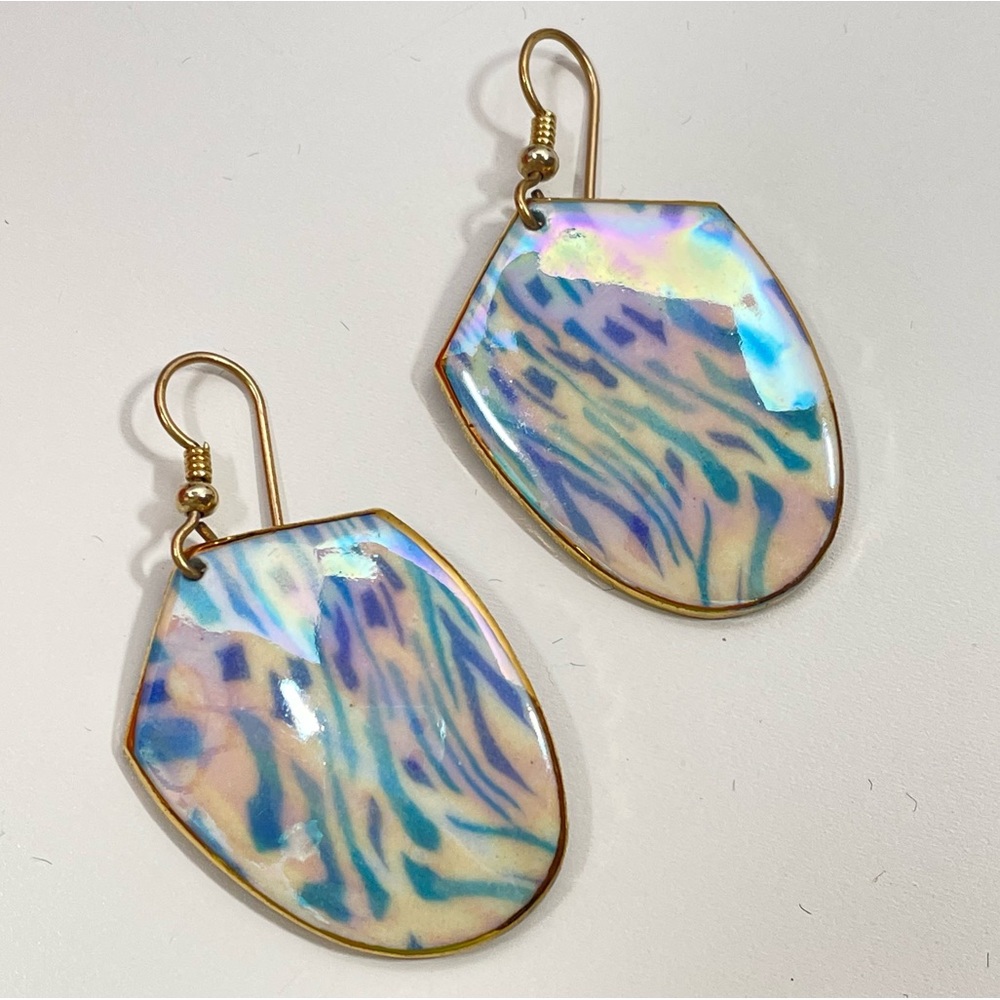 Vintage Real SHELL Pastel Mermaid Core Vacation Tropical Summer Beach Earrings - Picture 2 of 4